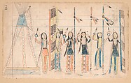 Warrior Society Dance, Attributed to Artist A (Henderson Ledger) (Native American, Arapaho, active ca. 1870–90)  , also identified as Horseback, Paper, graphite, colored pencil, Arapaho